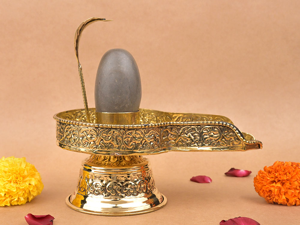 Narmada Shivling in Brass Yoni Base Jalhari