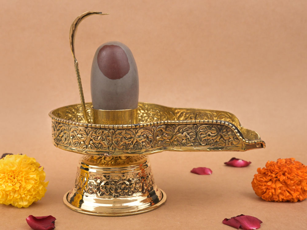 Narmada Shivling in Brass Yoni Base Jalhari