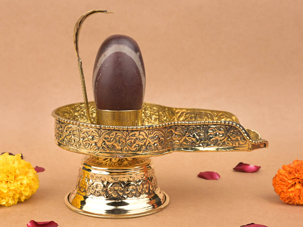 Narmada Shivling in Brass Yoni Base Jalhari
