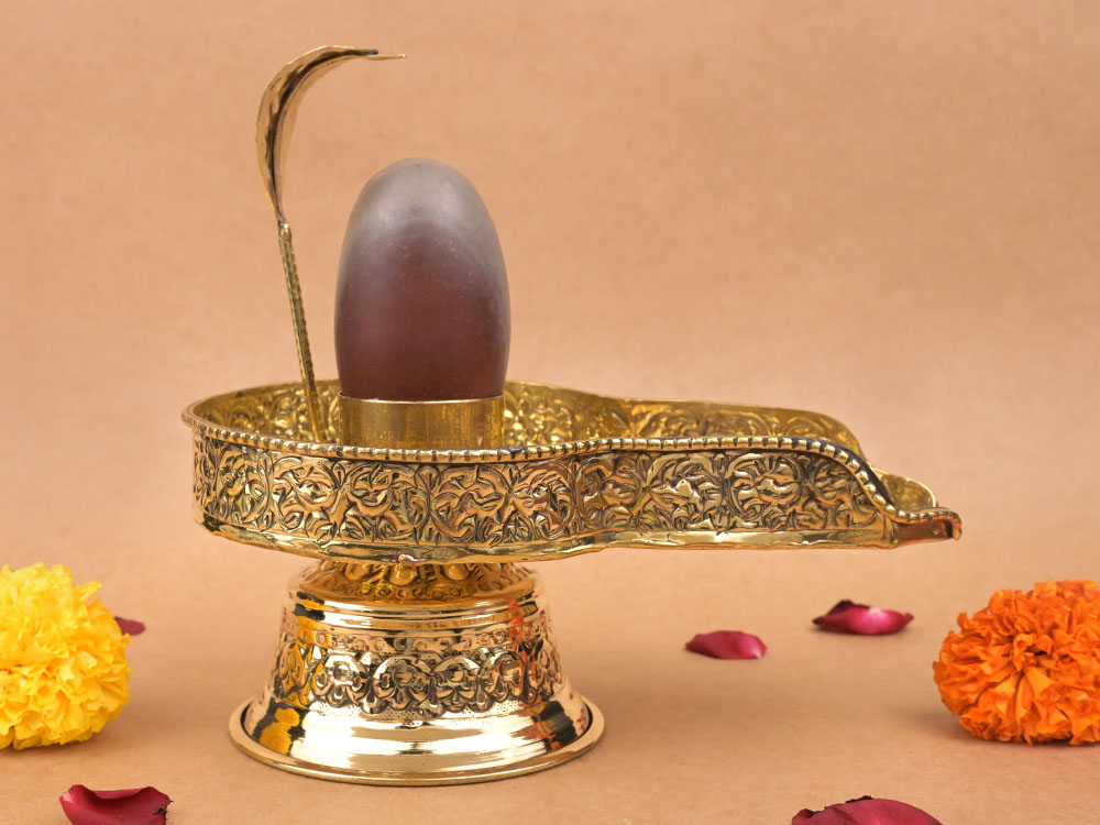 Narmada Shivling in Brass Yoni Base Jalhari