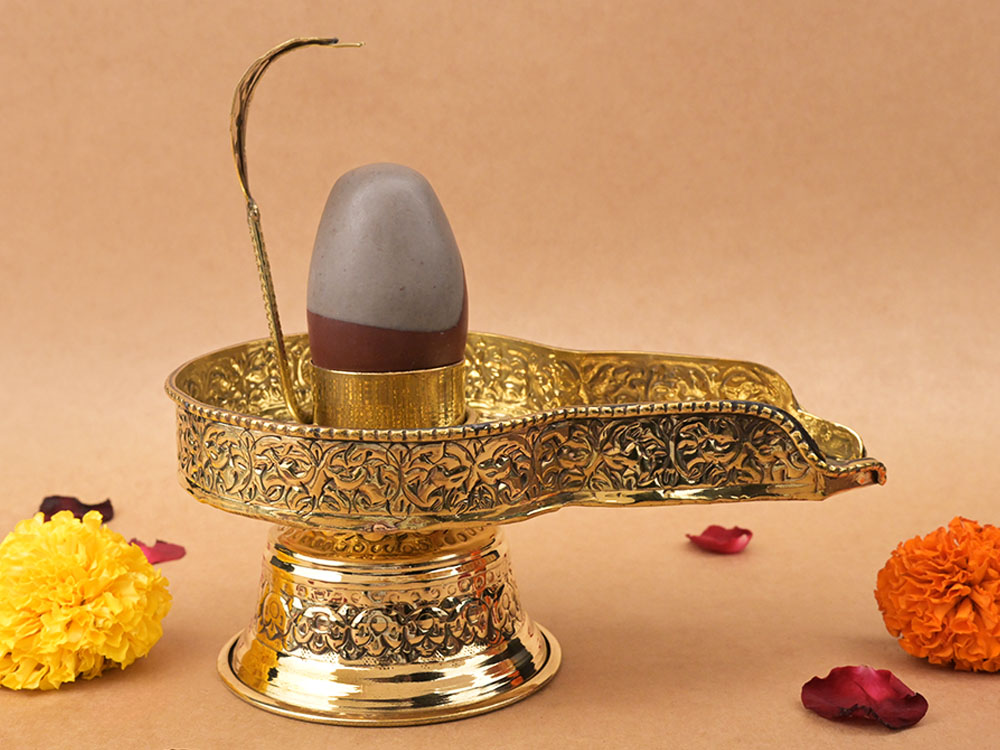 Narmada Shivling in Brass Yoni Base Jalhari