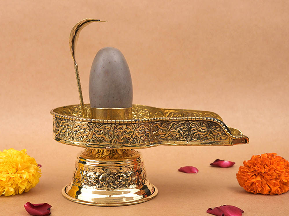 Narmada Shivling in Brass Yoni Base Jalhari