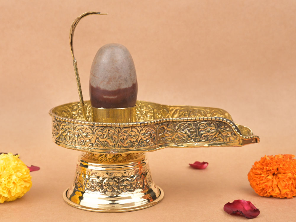 Narmada Shivling in Brass Yoni Base Jalhari