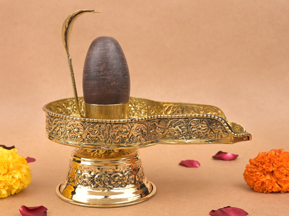 Narmada Shivling in Brass Yoni Base Jalhari