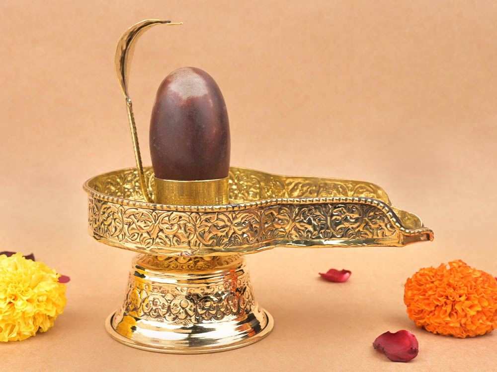Narmada Shivling in Brass Yoni Base Jalhari