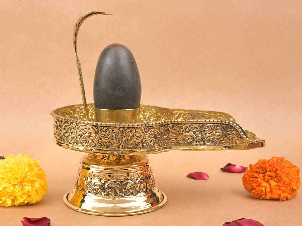 Narmada Shivling in Brass Yoni Base Jalhari