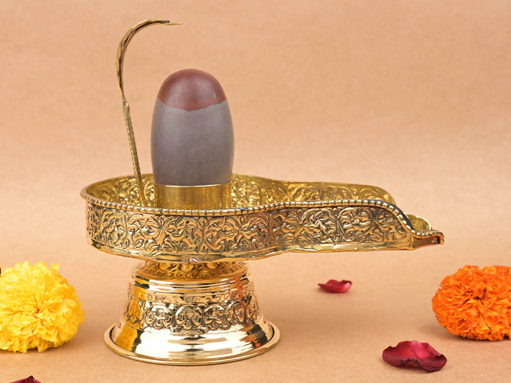 Narmada Shivling in Brass Yoni Base Jalhari