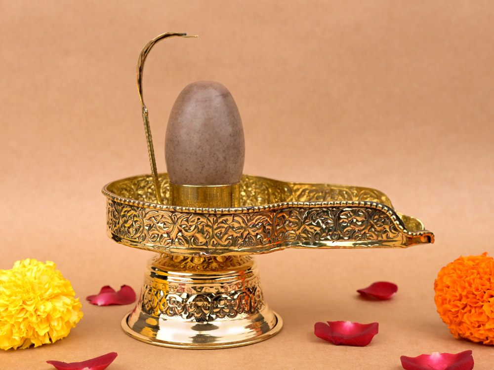 Narmada Shivling in Brass Yoni Base Jalhari