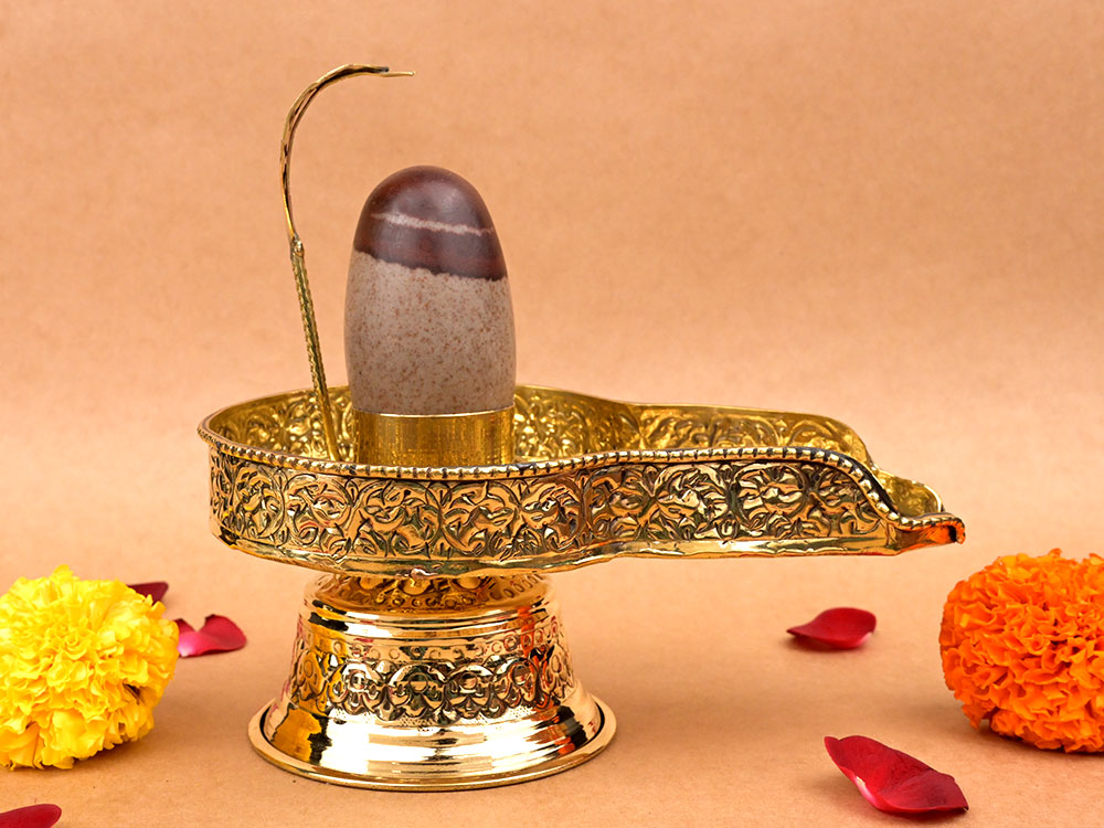Narmada Shivling in Brass Yoni Base Jalhari