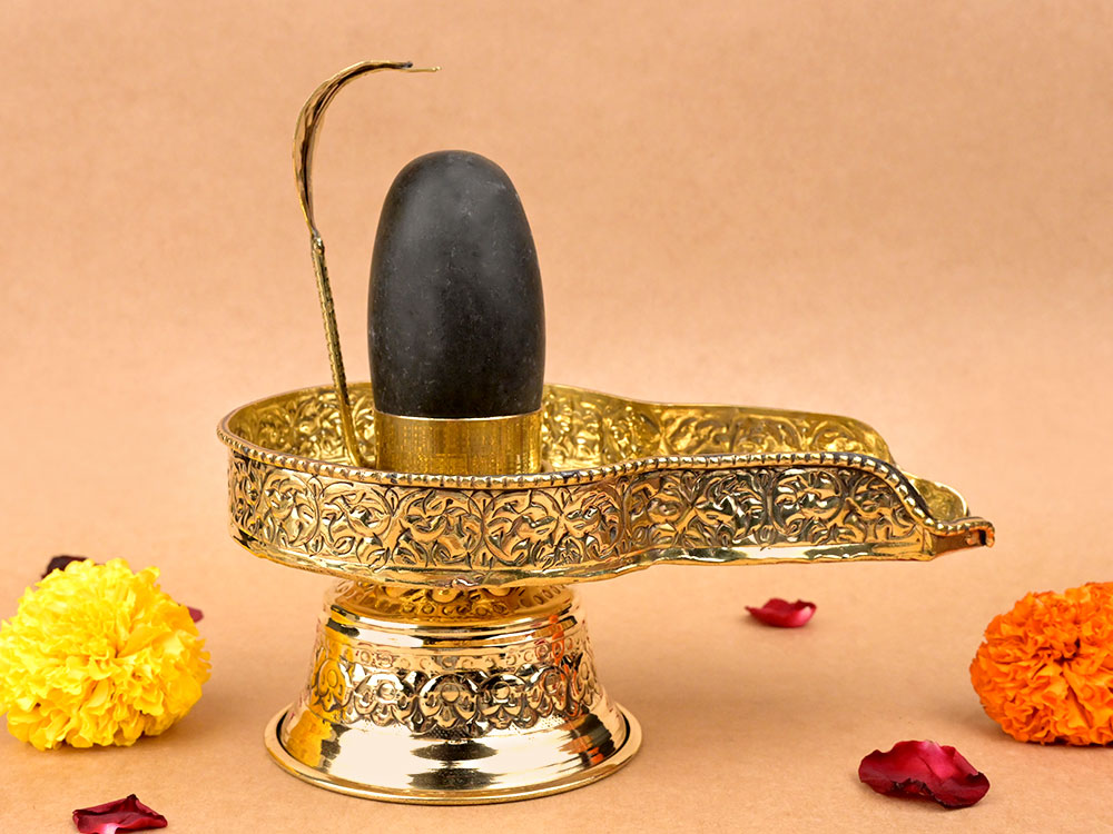 Narmada Shivling in Brass Yoni Base Jalhari