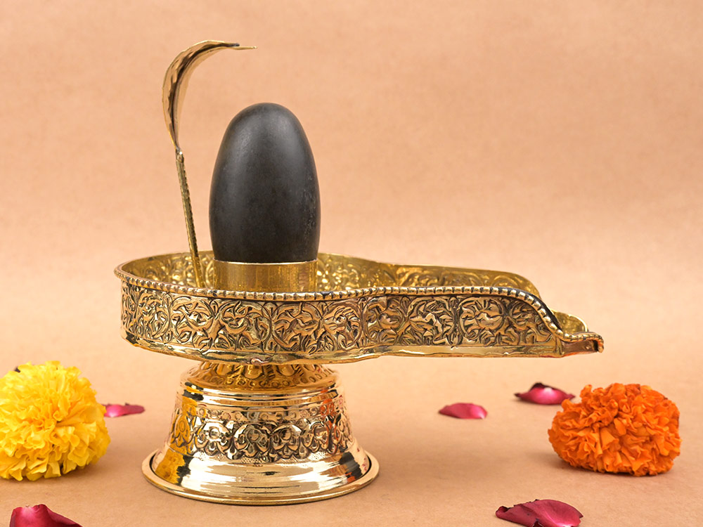 Narmada Shivling in Brass Yoni Base Jalhari