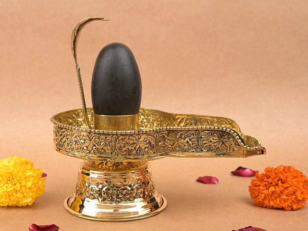Narmada Shivling in Brass Yoni Base Jalhari
