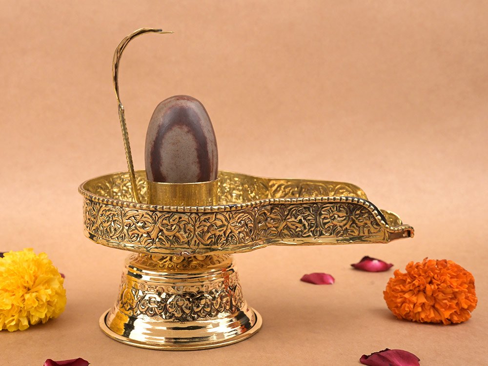 Narmada Shivling in Brass Yoni Base Jalhari