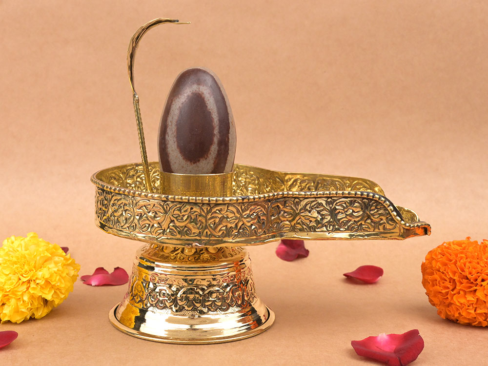 Narmada Shivling in Brass Yoni Base Jalhari