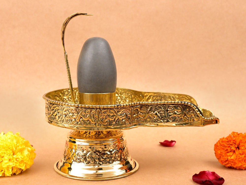 Narmada Shivling in Brass Yoni Base Jalhari