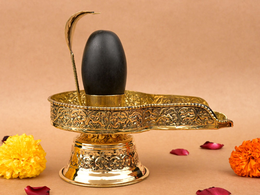 Narmada Shivling in Brass Yoni Base Jalhari