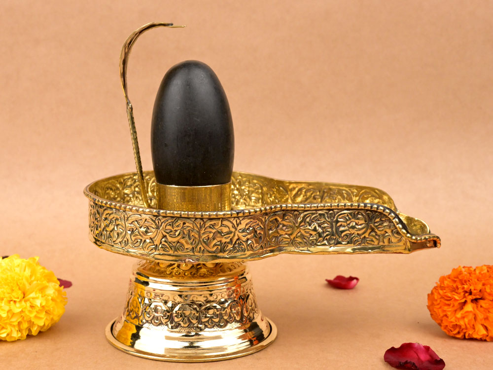 Narmada Shivling in Brass Yoni Base Jalhari