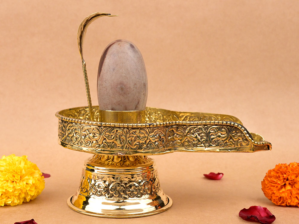 Narmada Shivling in Brass Yoni Base Jalhari