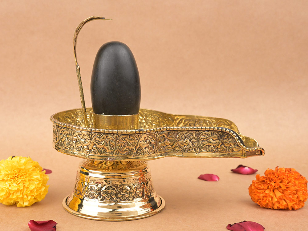 Narmada Shivling in Brass Yoni Base Jalhari
