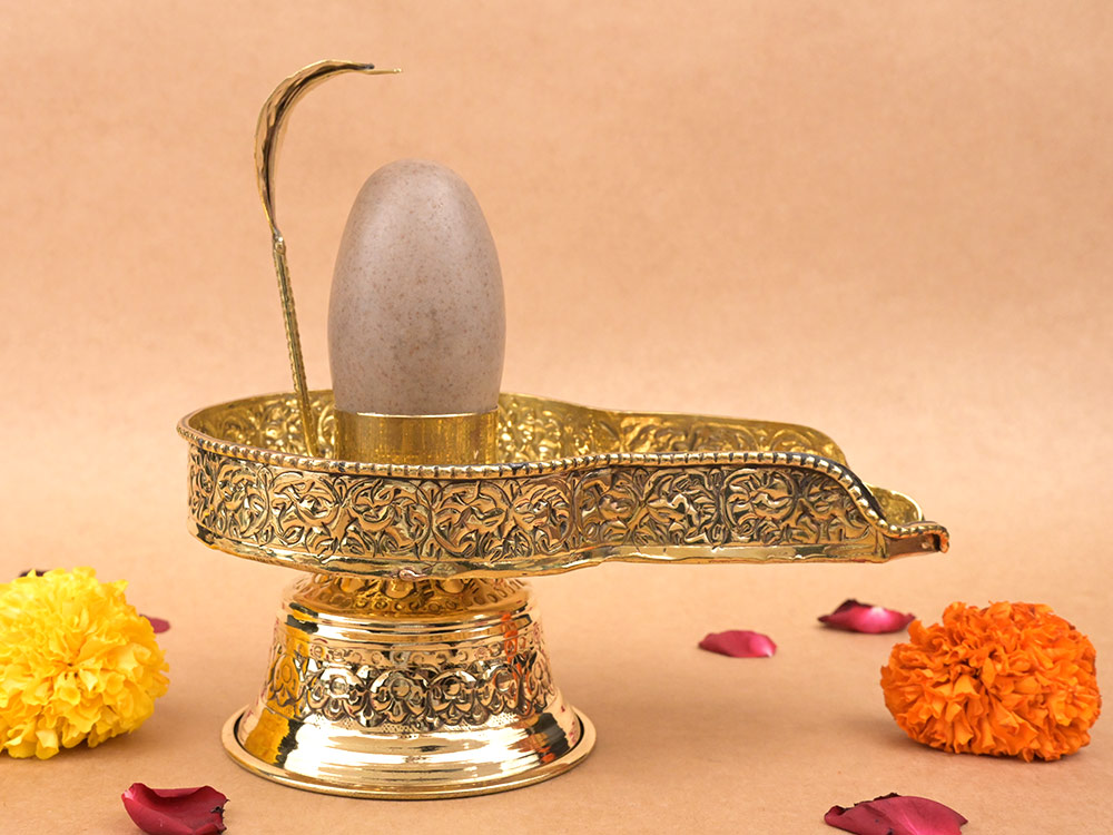 Narmada Shivling in Brass Yoni Base Jalhari