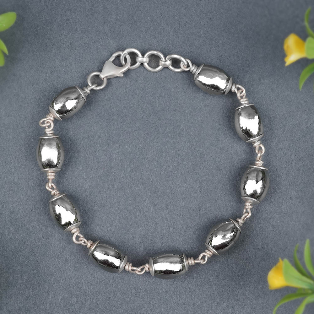 Parad Barrel Beads 925 Silver Caps Bracelet
