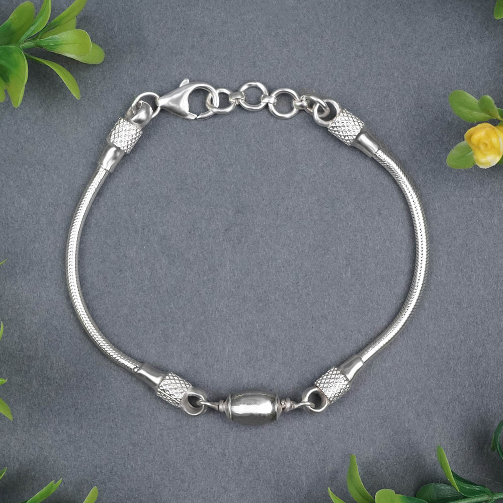 Barrel Parad Gutika Bracelet with Silver Caps & Silver Snake Chain