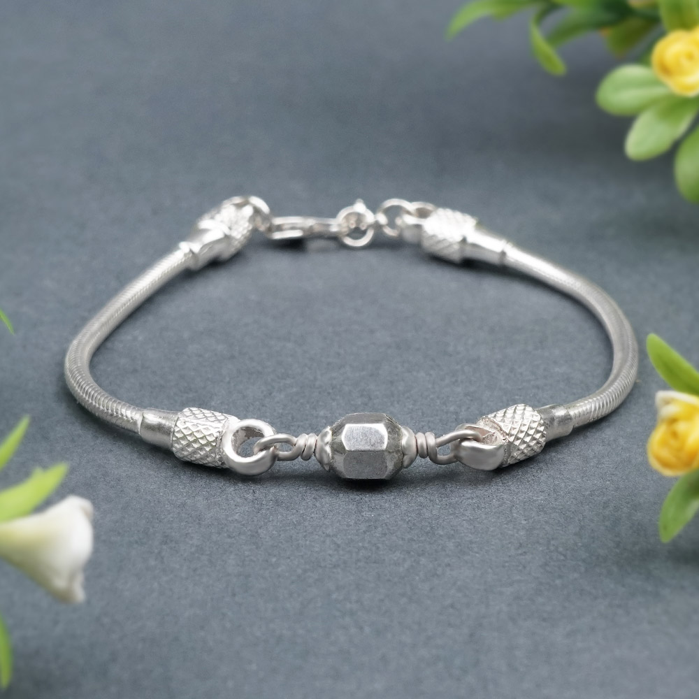 Ashtakon Parad Bracelet with Silver Caps & Silver Snake Chain
