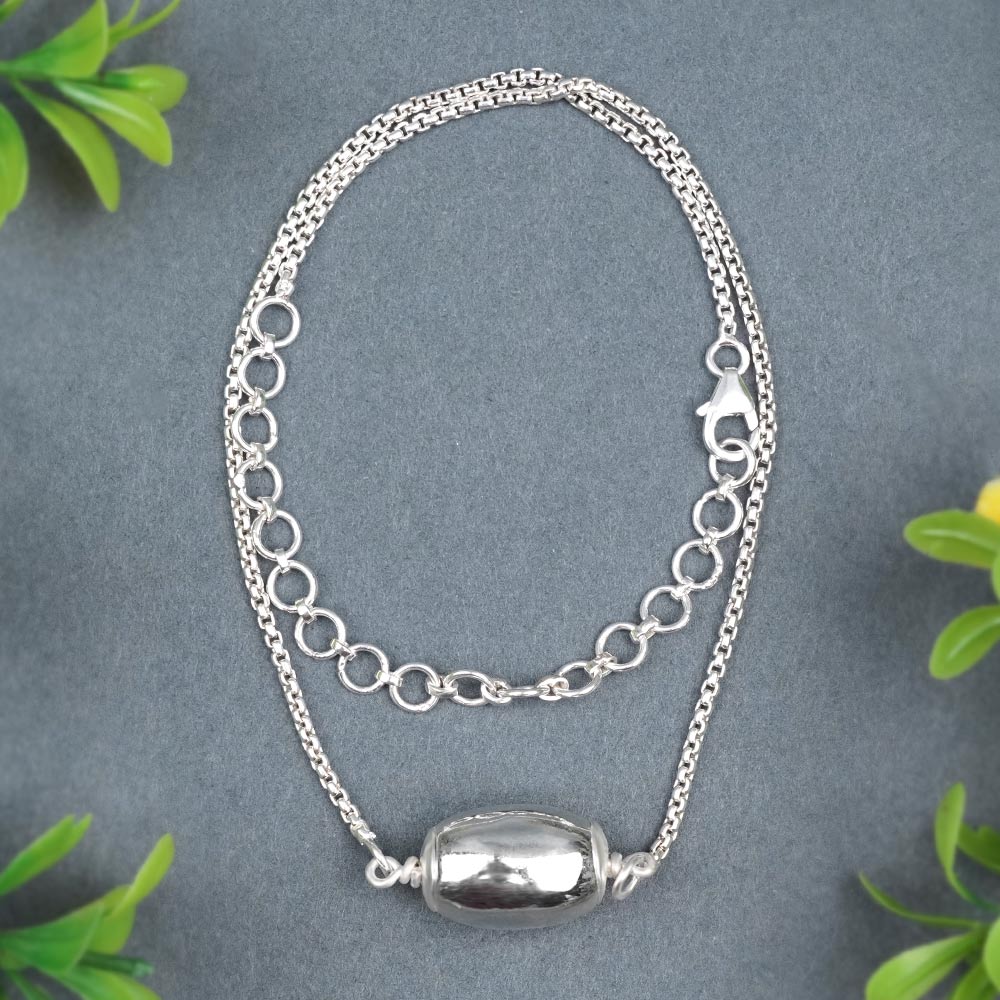 Barrel Parad Gutika Pendant with Silver Caps & Silver Box Chain