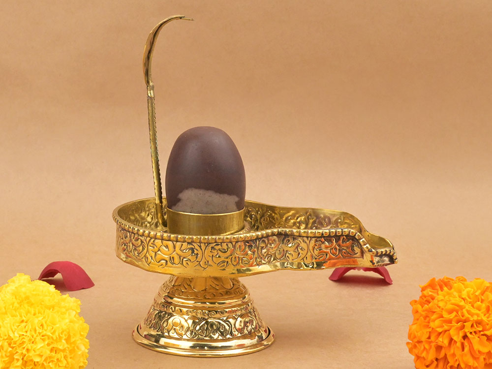 Narmada Lingam in Brass Yoni Base Jaldhari