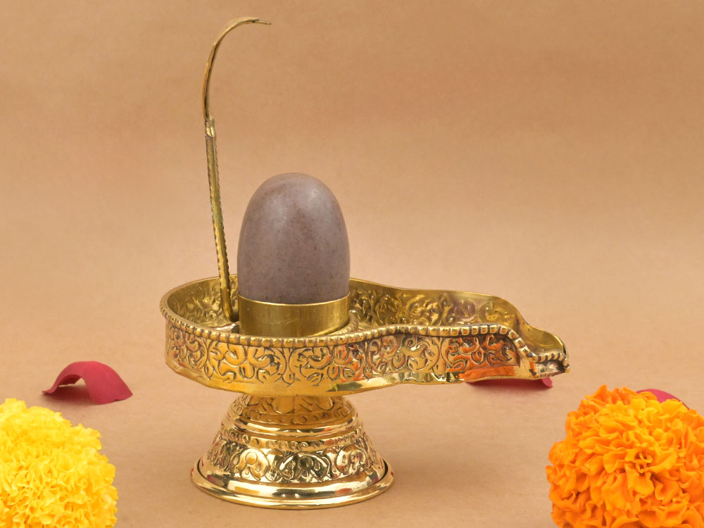 Narmada Lingam in Brass Yoni Base Jaldhari
