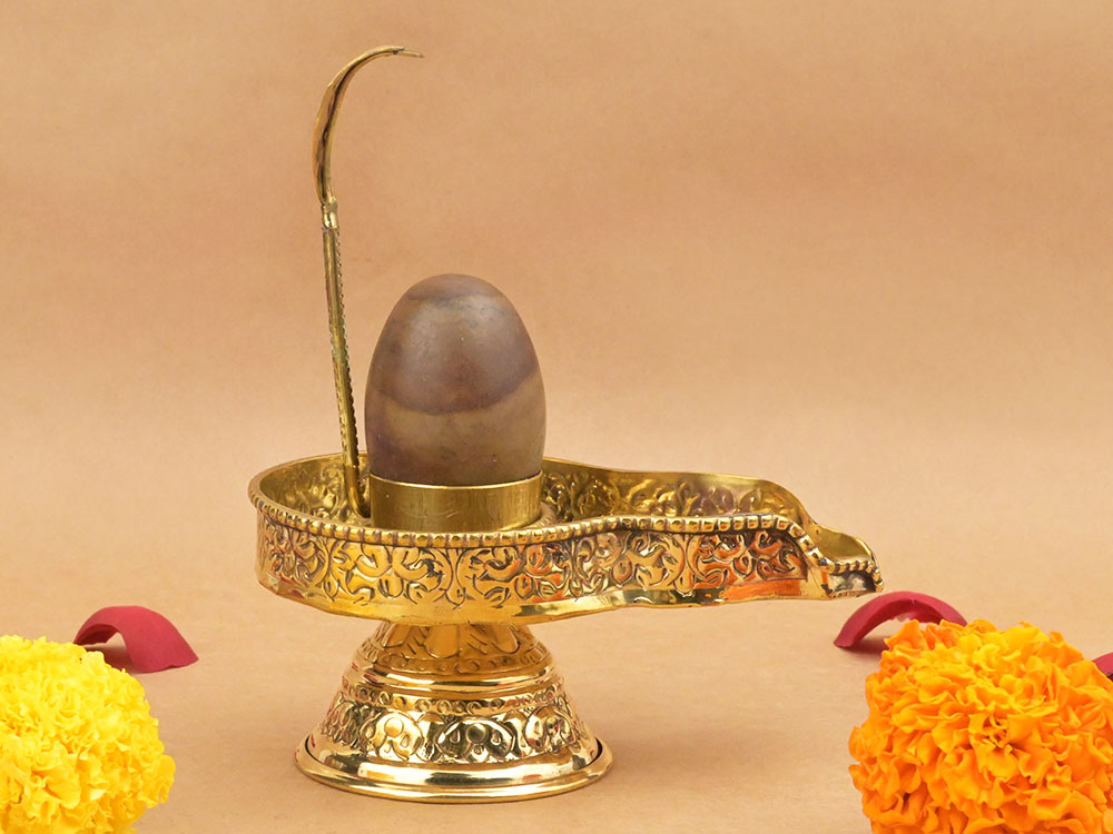 Narmada Lingam in Brass Yoni Base Jaldhari