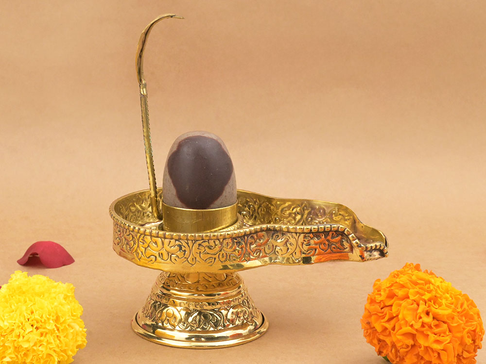 Narmada Lingam in Brass Yoni Base Jaldhari