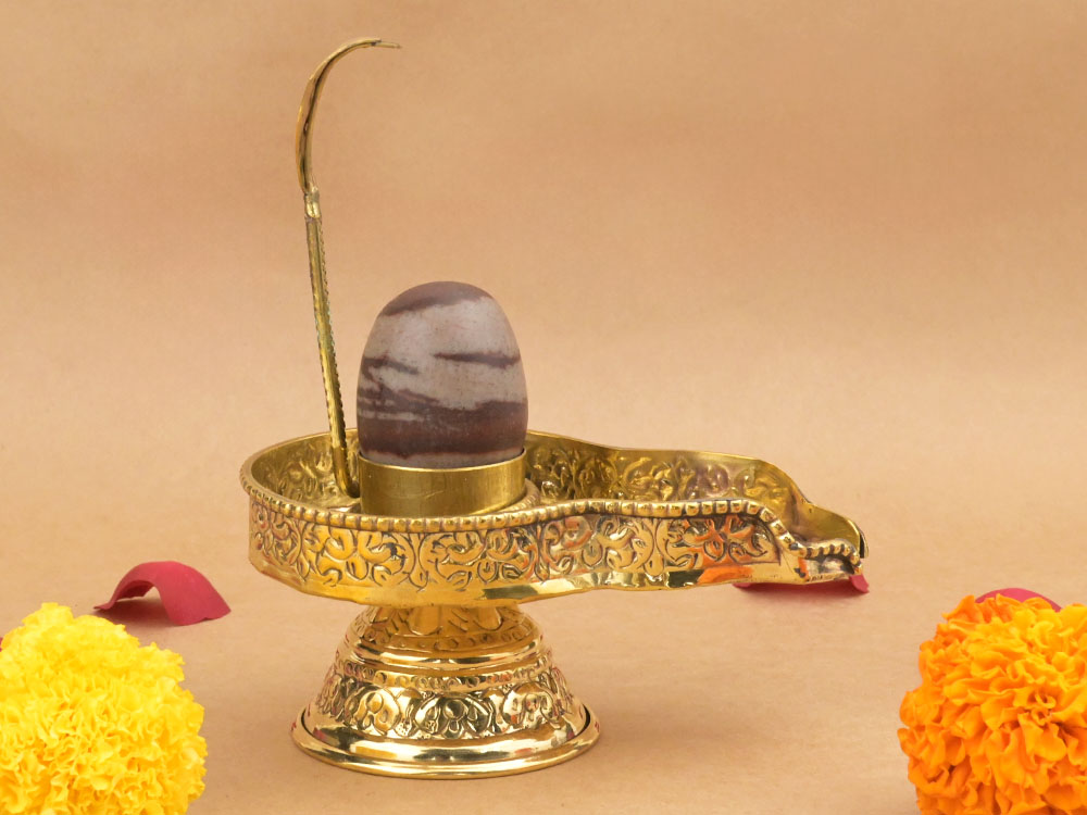 Narmada Lingam in Brass Yoni Base Jaldhari