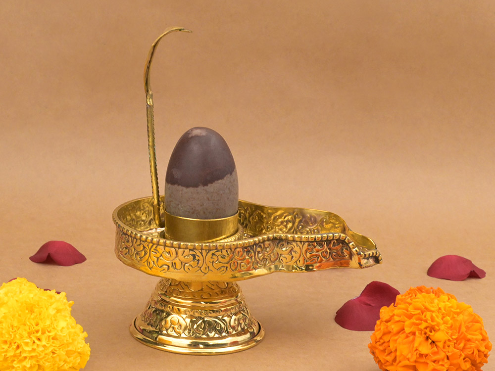 Narmada Lingam in Brass Yoni Base Jaldhari