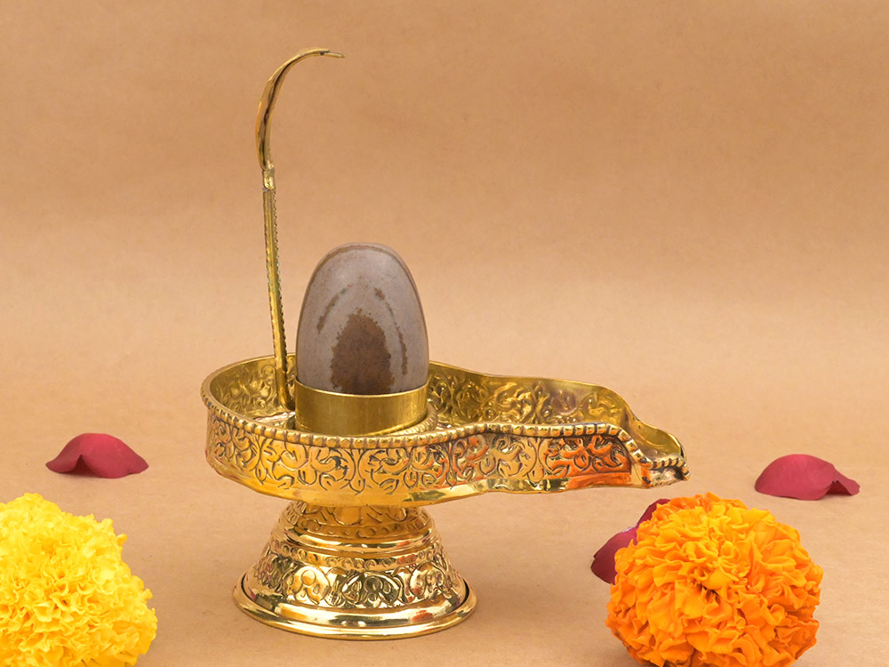 Narmada Lingam in Brass Yoni Base Jaldhari