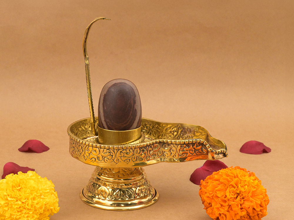 Narmada Lingam in Brass Yoni Base Jaldhari
