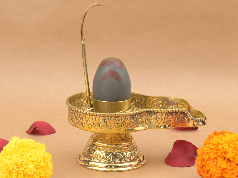 Narmada Lingam in Brass Yoni Base Jaldhari