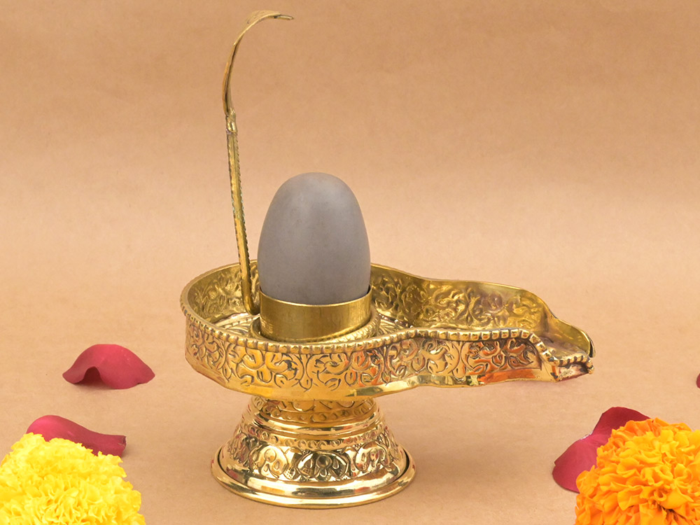 Narmada Lingam in Brass Yoni Base Jaldhari