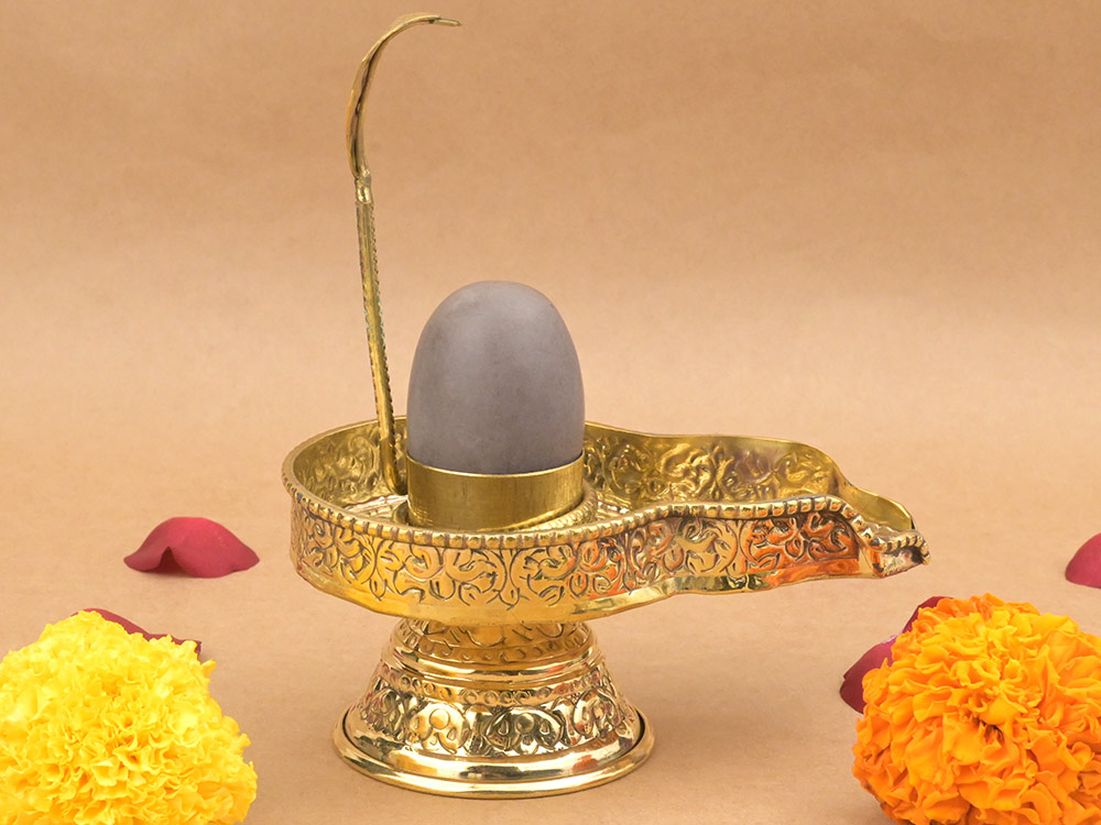Narmada Lingam in Brass Yoni Base Jaldhari