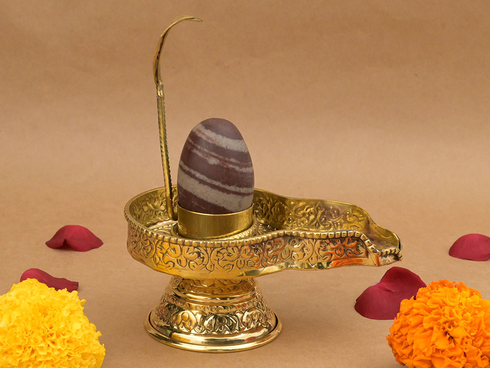 Narmada Lingam in Brass Yoni Base Jaldhari
