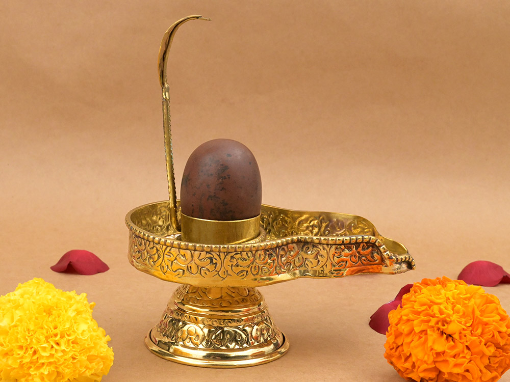 Narmada Lingam in Brass Yoni Base Jaldhari