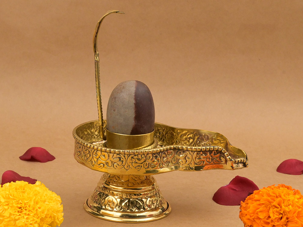 Narmada Lingam in Brass Yoni Base Jaldhari
