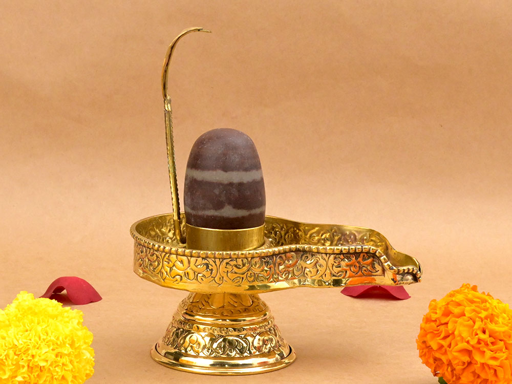 Narmada Lingam in Brass Yoni Base Jaldhari
