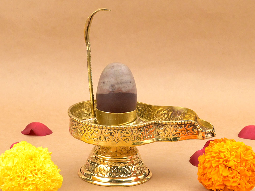 Narmada Lingam in Brass Yoni Base Jaldhari