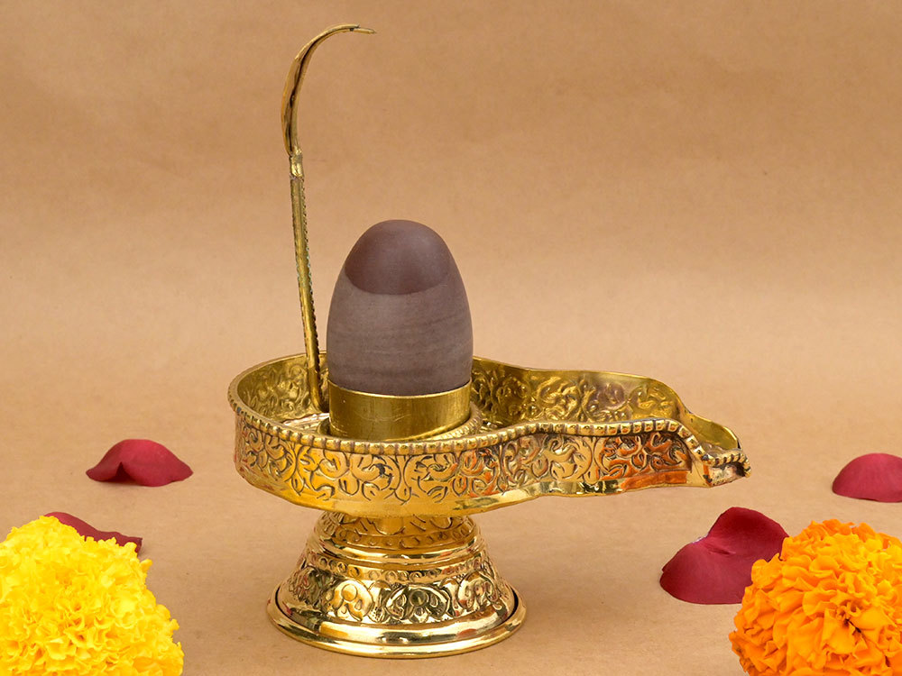 Narmada Lingam in Brass Yoni Base Jaldhari