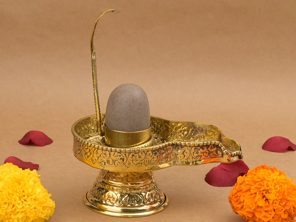 Narmada Lingam in Brass Yoni Base Jaldhari