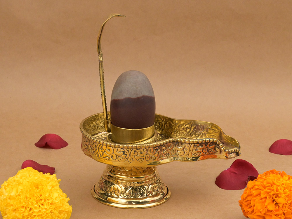 Narmada Lingam in Brass Yoni Base Jaldhari