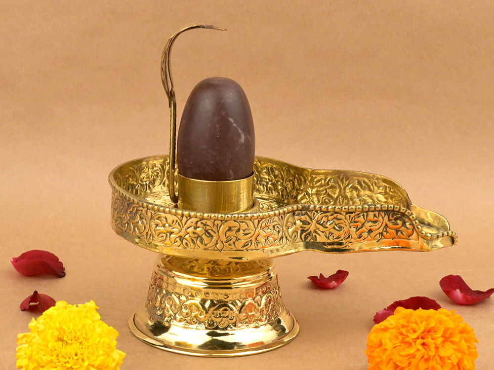 Narmada Lingam in Brass Yoni Base Jaldhari - LIX