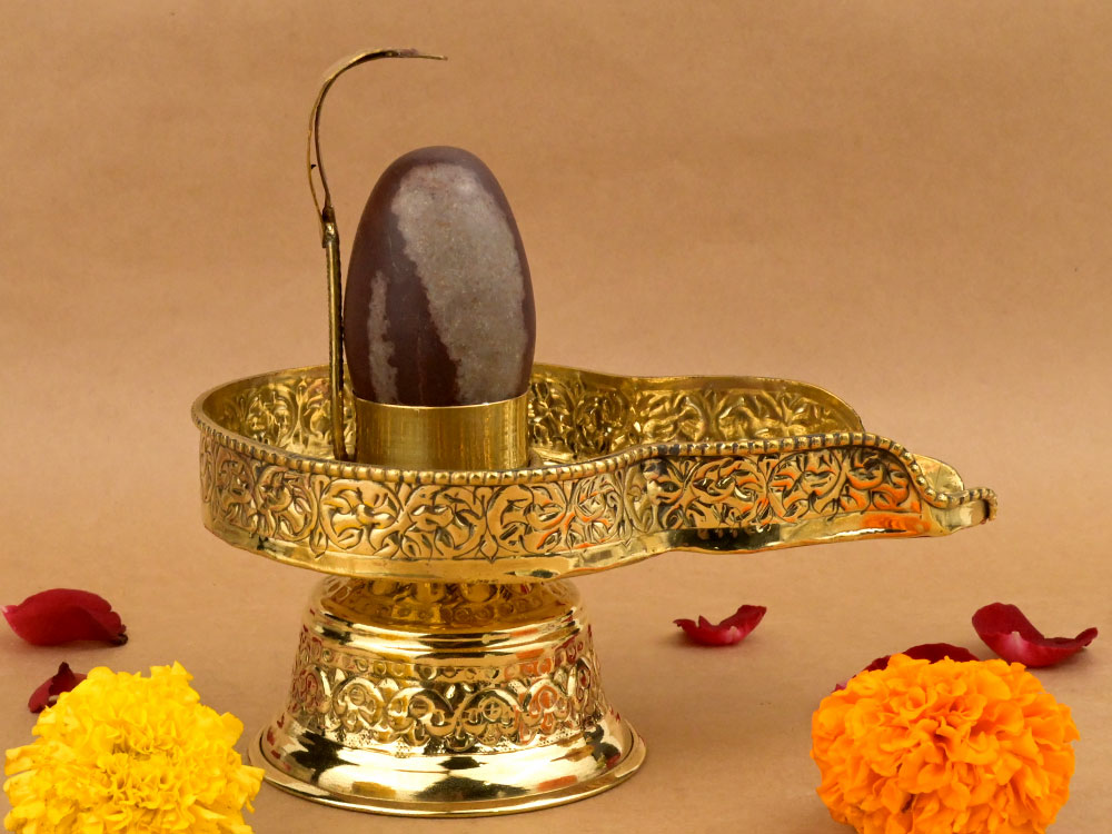 Narmada Lingam in Brass Yoni Base Jaldhari - LX