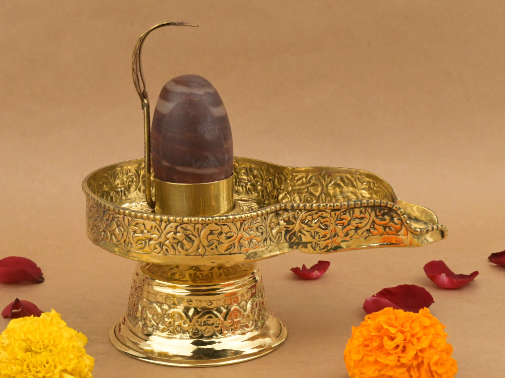 Narmada Lingam in Brass Yoni Base Jaldhari - LXI